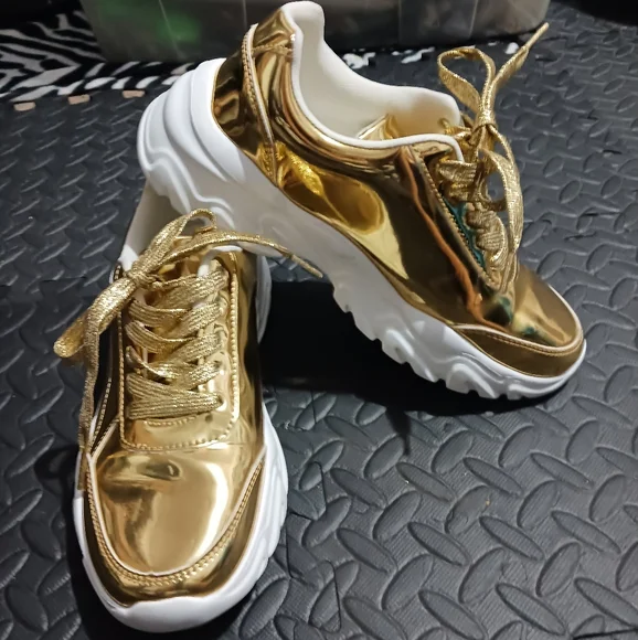Women Gold Mirror Sneakers - Picture 3 of 10